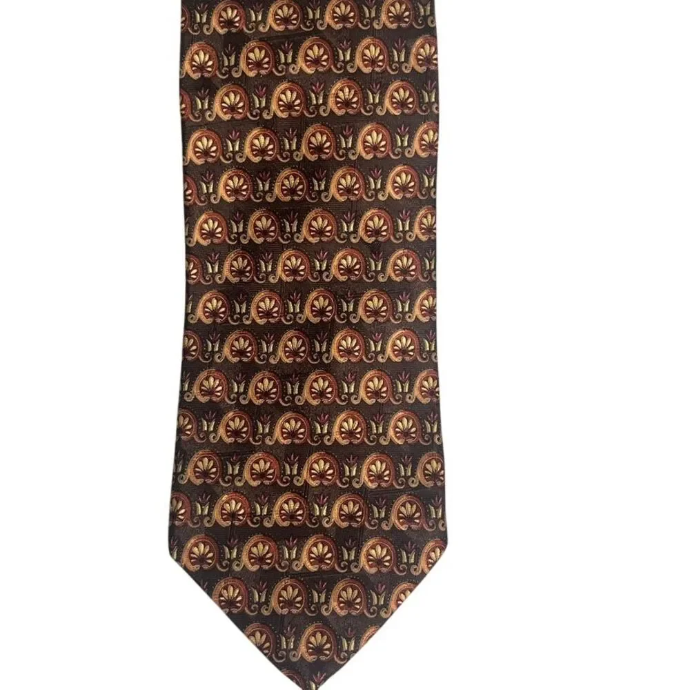 Ermenegildo Zenga Silk‎ Tie Brown Gold Floral Pattern Classic  Necktie Tie Italy